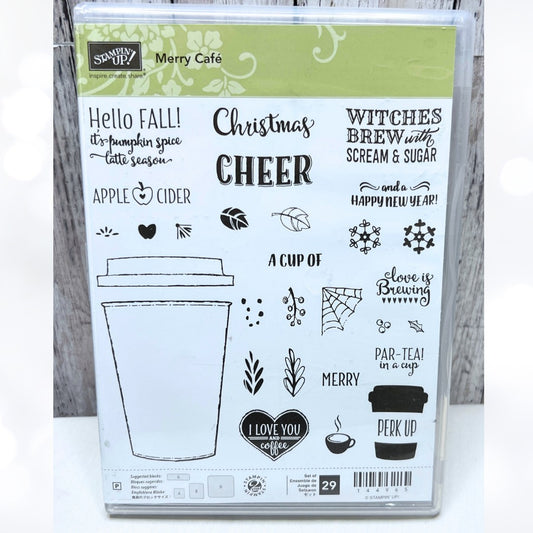 Stampin Up MERRY CAFE Coffee Christmas Halloween Rubber Stamps