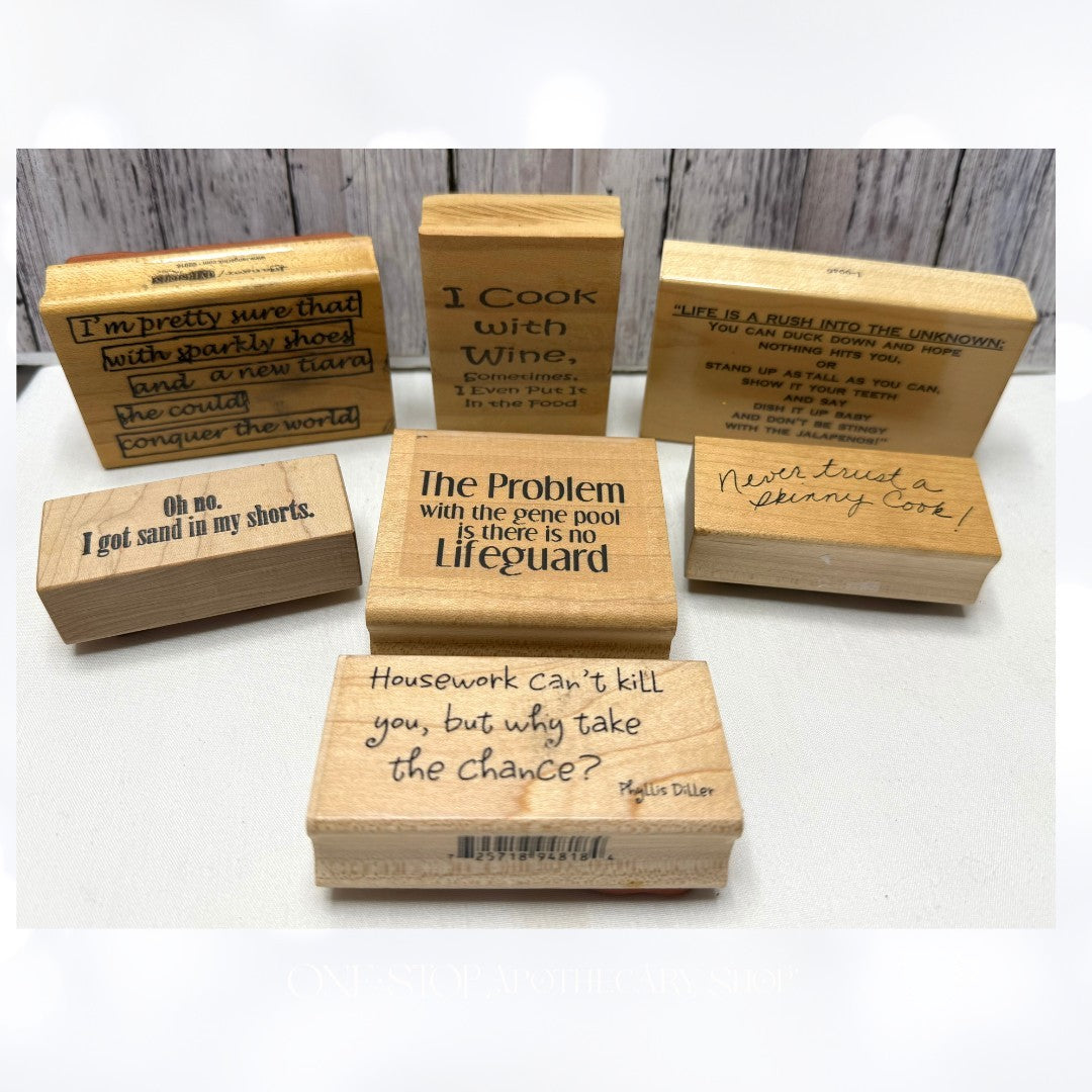 Funny Cooking Beach Humor Wood Rubber Stamps Lot of 7