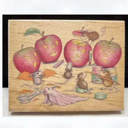 House Mouse GETTIN SPOOKY Halloween Apples Mice Rubber Stamp