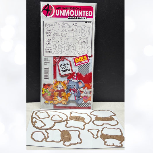 Art Impressions LOVABLE ANIMALS Valentines Rubber Stamps Dies