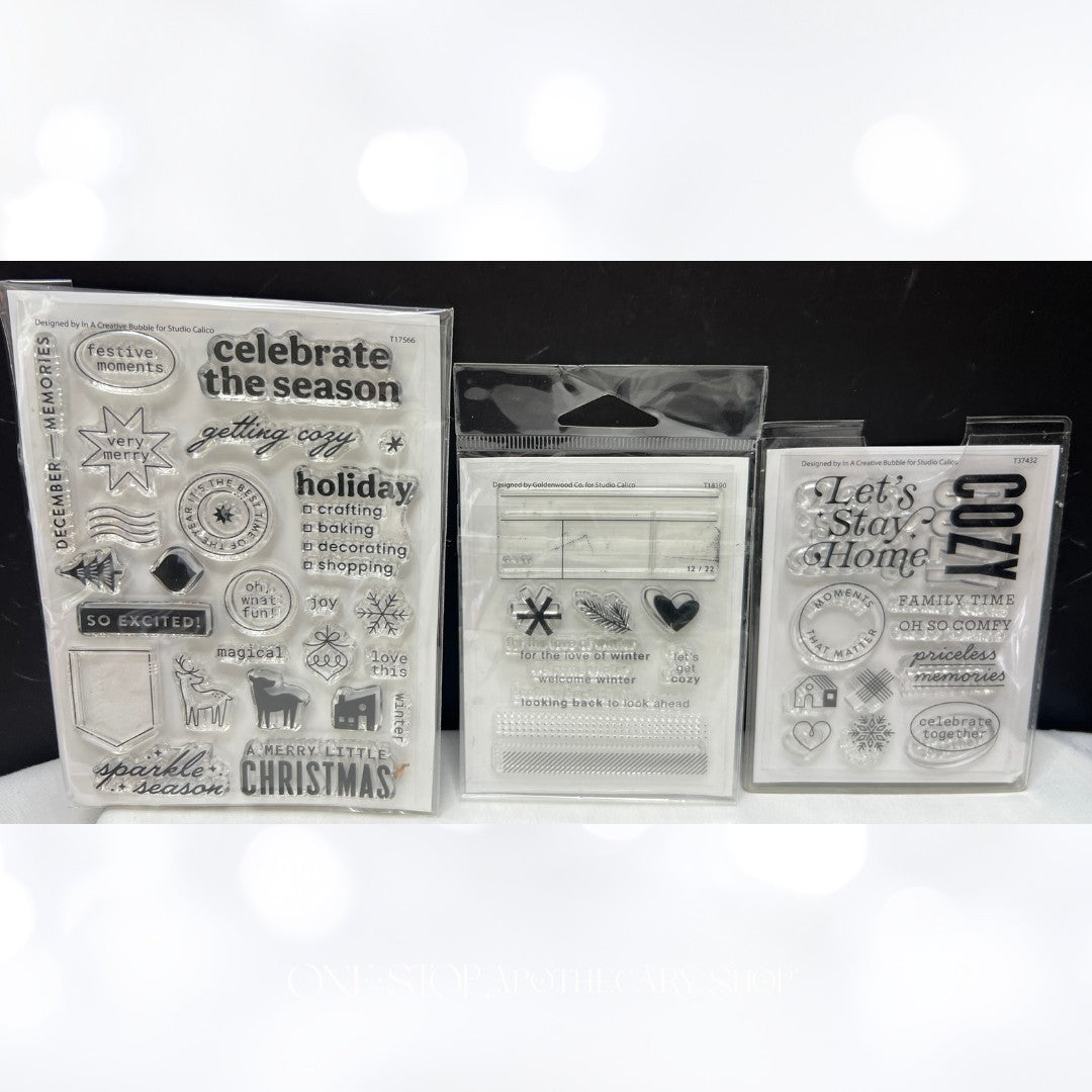 Studio Calico CHRISTMAS Cozy Holiday Planner Journal Rubber Stamps Lot of 3