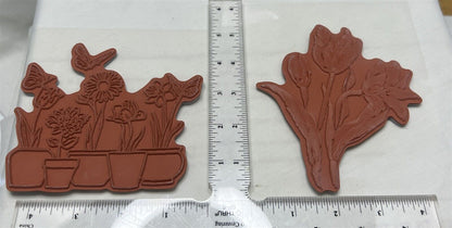 Penny Black POTTED FLOWERS First Waltz Floral Butterfly Rubber Stamps Lot of 2