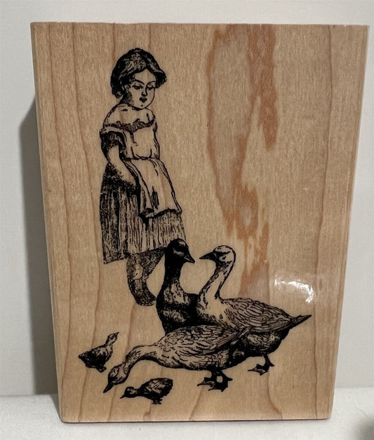 Cornish Heritage Farms VINTAGE GEESE Stamp of the Month Wood Rubber Stamp