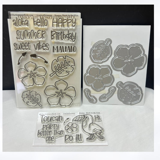 The Stamps Of Life TROPICAL Toucan Hibiscus Rubber Stamps Dies Lot