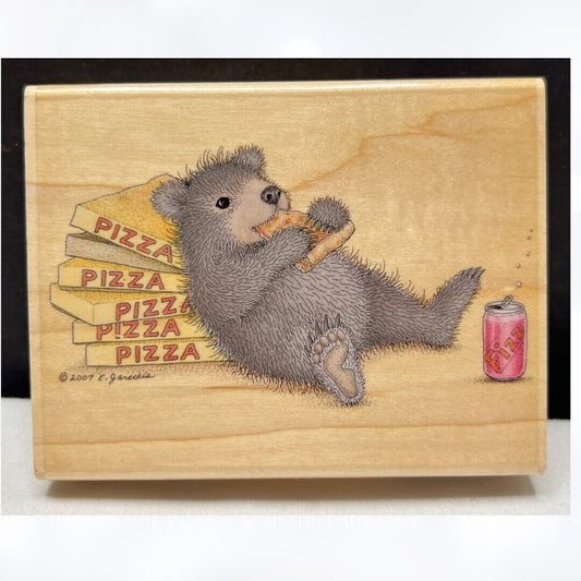 House Mouse BEAR OF AN APPETITE Gruffies Pizza Rubber Stamp Rare