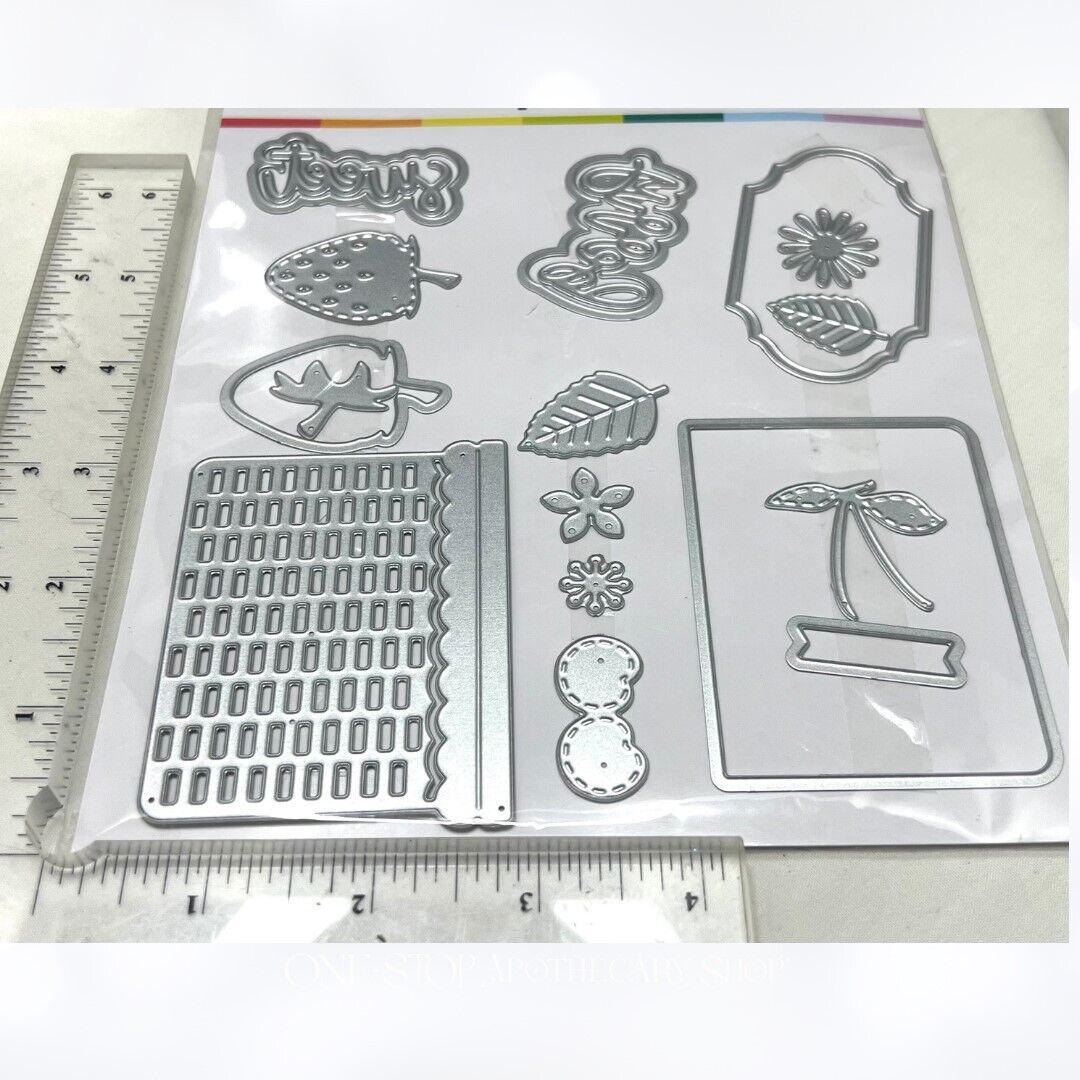 Scrapbook.com BERRY SWEET Strawberry Fruit Basket Rubber Stamps Dies