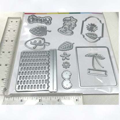 Scrapbook.com BERRY SWEET Strawberry Fruit Basket Rubber Stamps Dies