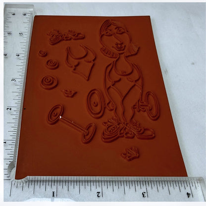 Loralie Art Stamps CURVES Workout Lady Cartoon Exercise Rubber Stamps