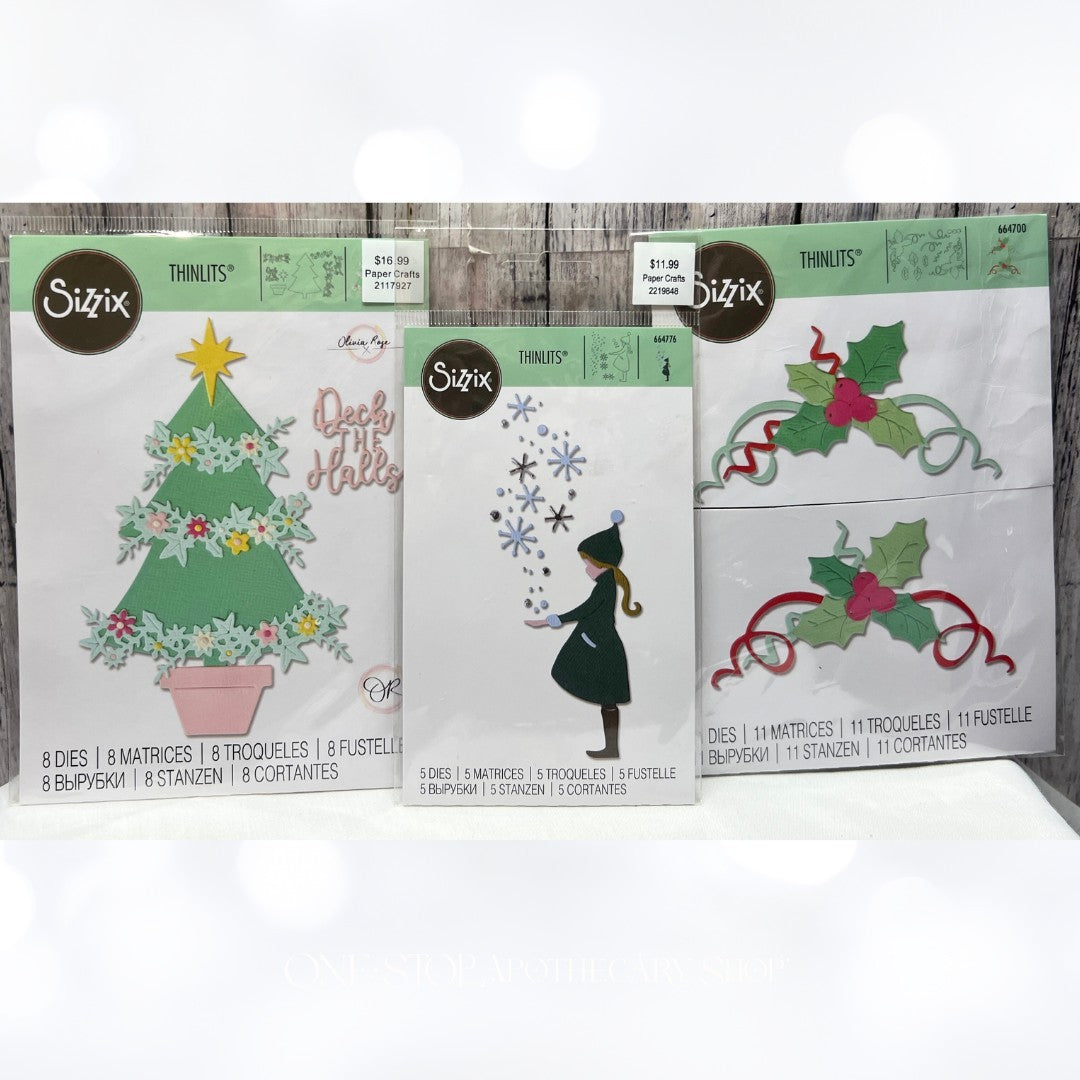 Sizzix CHRISTMAS Tree Holly Bough Children Thinlits Dies Lot of 3