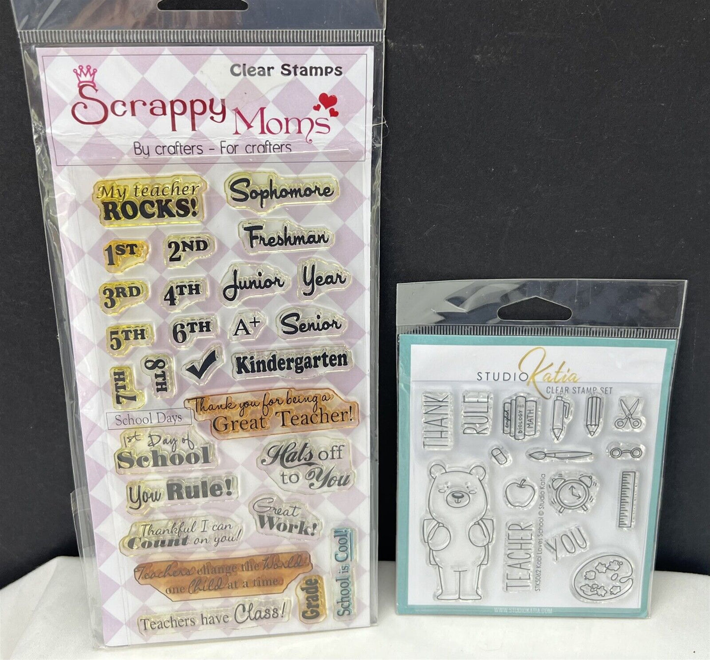 Studio Katia Scrappy Moms SCHOOL Grades Bear Education Rubber Stamps Lot