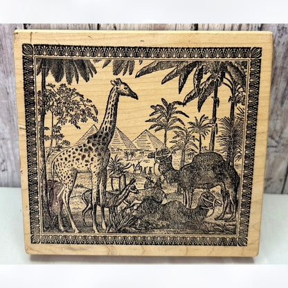 Magenta EGYPT Pyramids Safari Animals Rubber Stamp Large