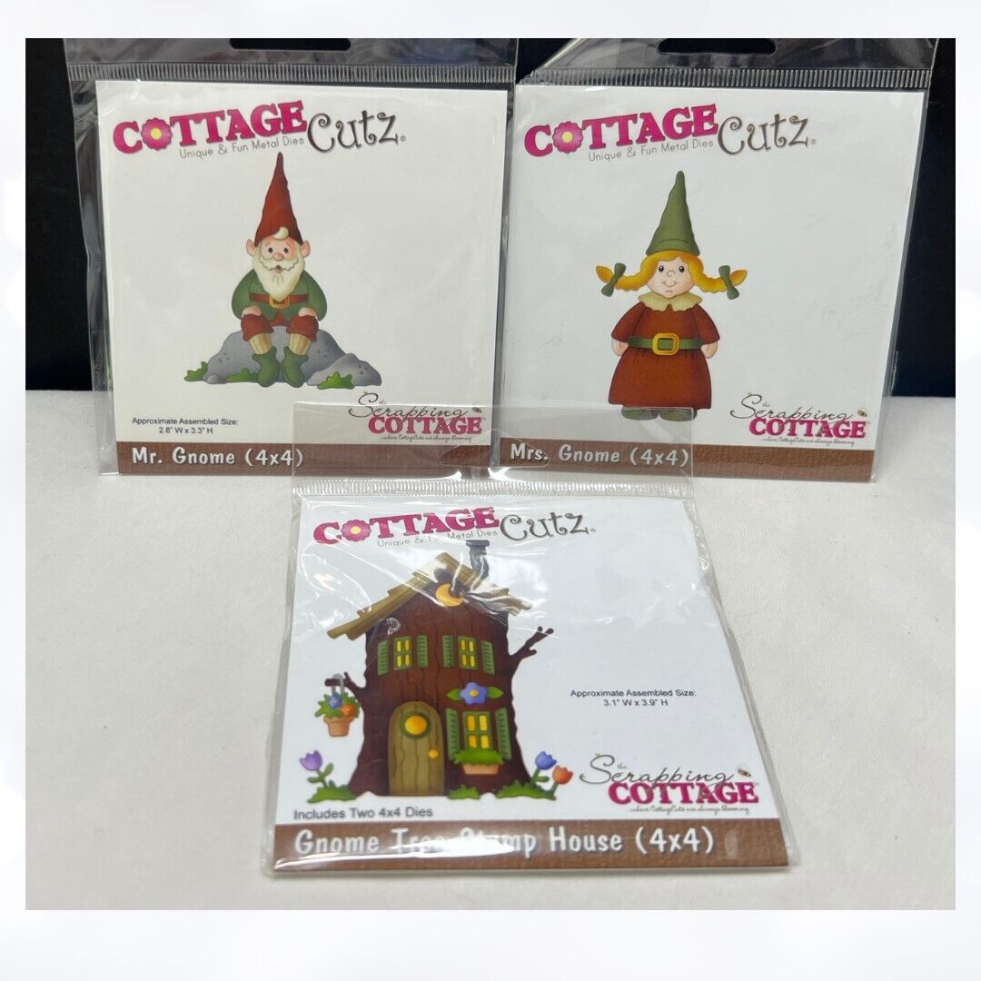 Cottage Cutz GNOME TREE HOUSE Gnomes Dies Lot of 3