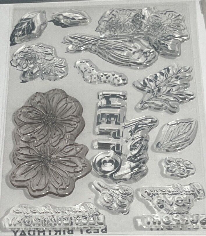 Stampin Up FRIENDLY HELLO Flower Bird Rubber Stamps Set