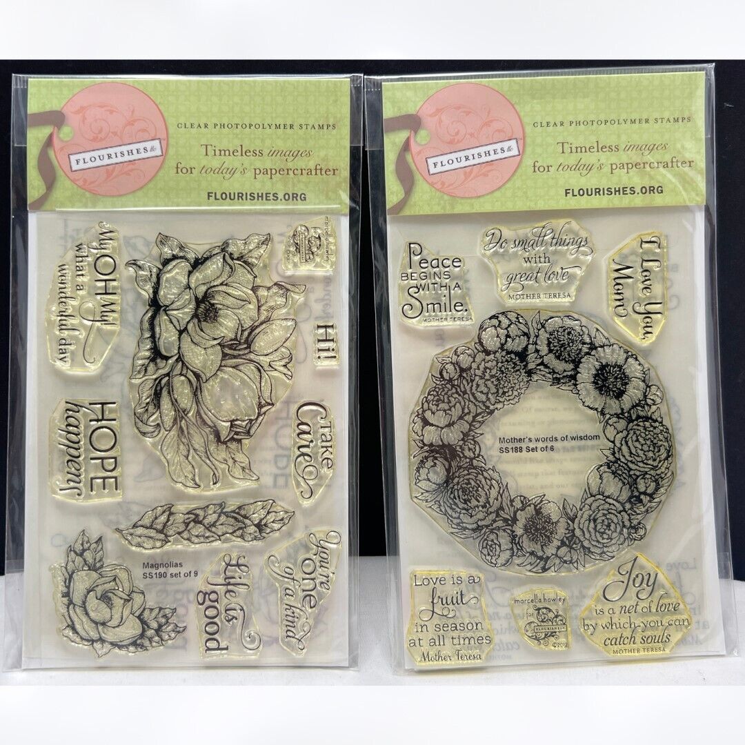 Flourishes MAGNOLIAS Mothers Day Flowers Wreath Rubber Stamps Set