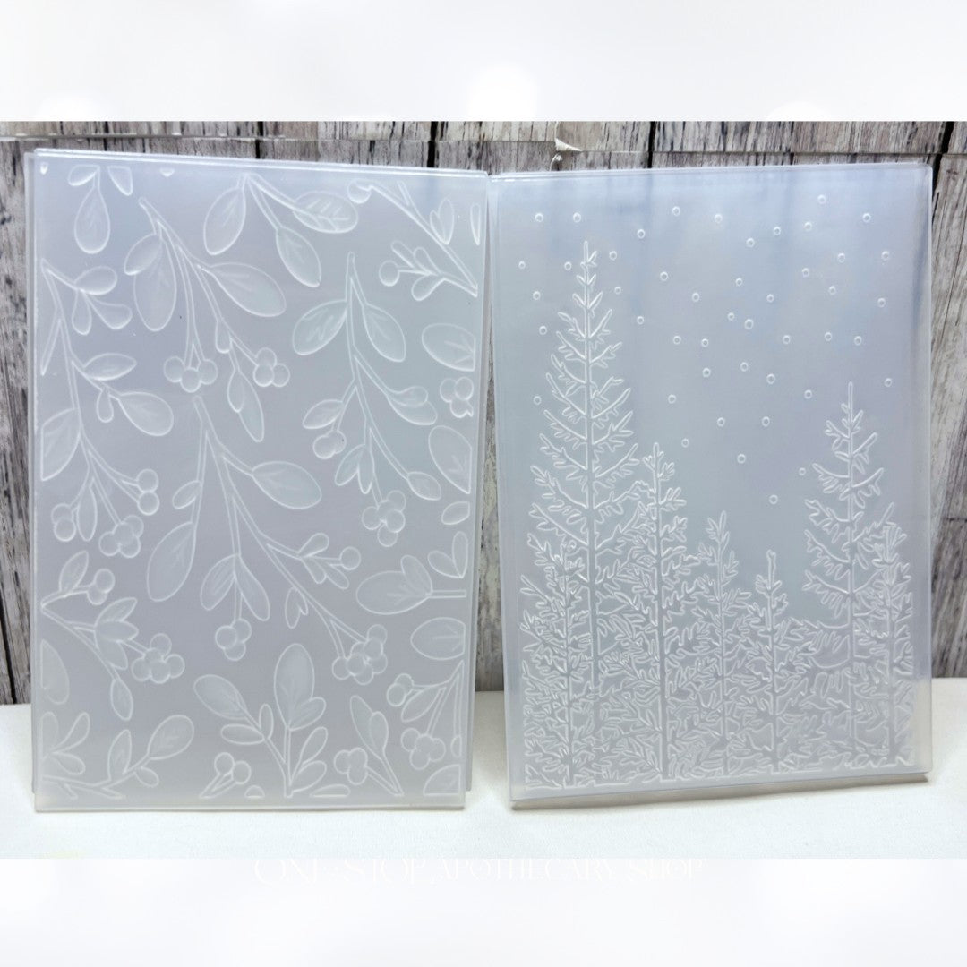 CHRISTMAS Trees Holly 3D Embossing Folders Set of 2