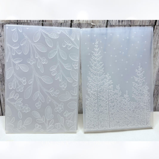 CHRISTMAS Trees Holly 3D Embossing Folders Set of 2