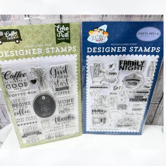 Echo Park COFFEE RUN Family Time Game Night Rubber Stamps