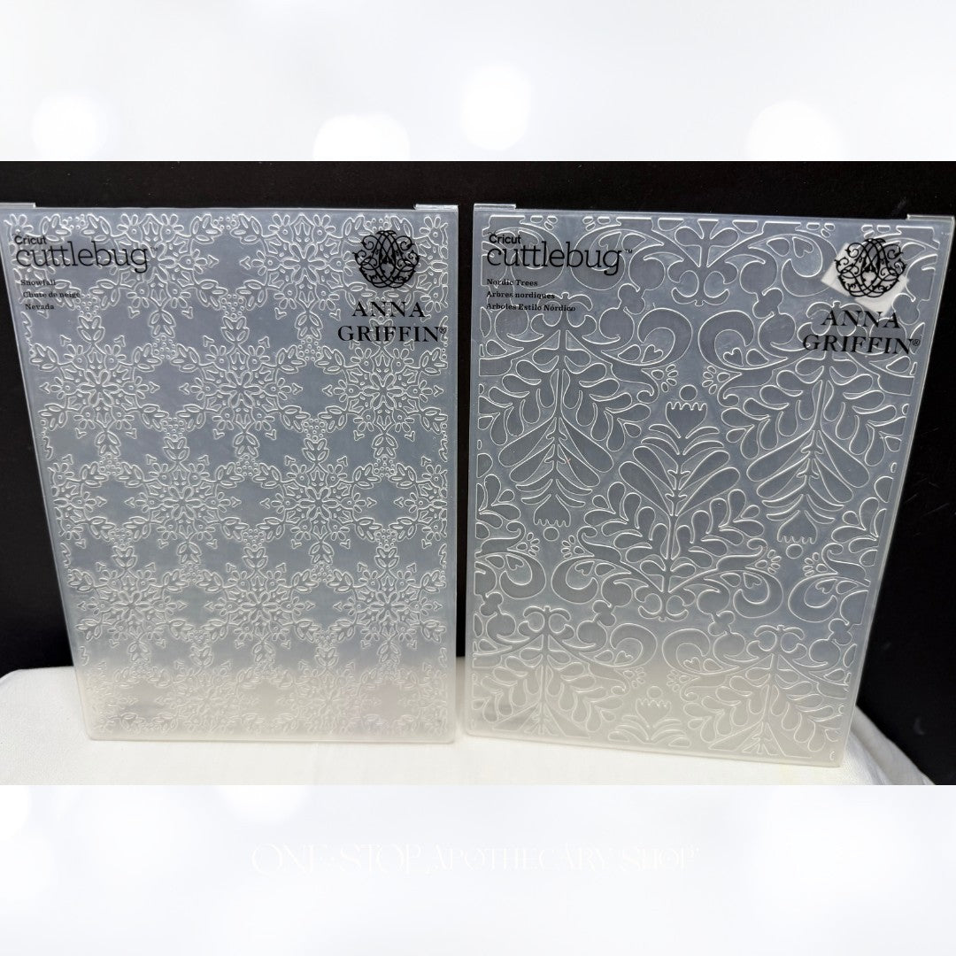 Anna Griffin GARLAND TREES Nordic Christmas Snowfall 5x7 Embossing Folders Lot