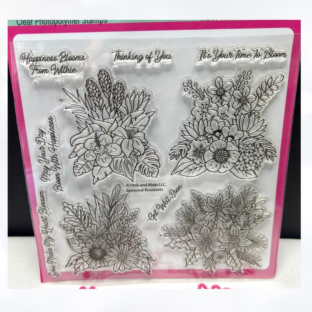 Pink & Main SEASONAL BOUQUETS Seasons Flowers Fall Christmas Rubber Stamps Dies