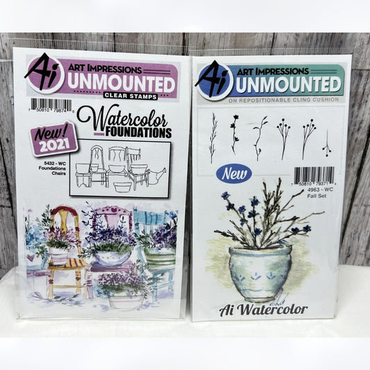 Art Impressions CHAIRS & FALL Foliage Watercolor Rubber Stamps Set