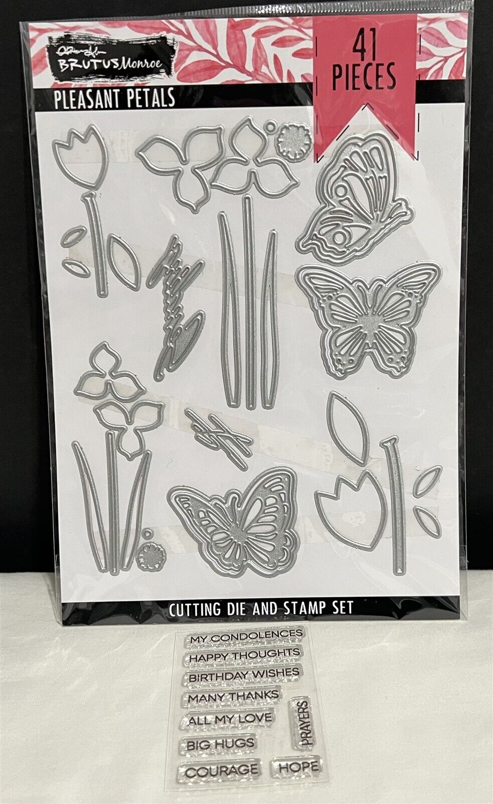 Brutus Monroe PLEASANT PETALS Flowers Butterfly Rubber Stamps Dies Set