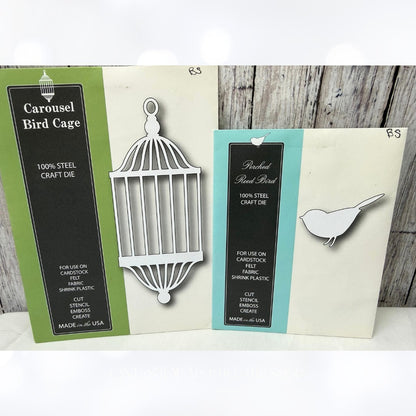 Memory Box CAROUSEL BIRD CAGE Perched Reed Bird Dies