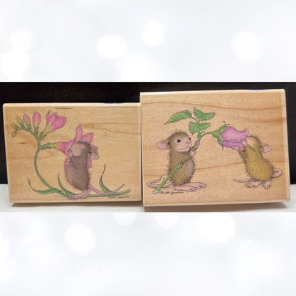 House Mouse TAKE TIME TO SMELL Flowers Mice Rubber Stamps Lot of 2