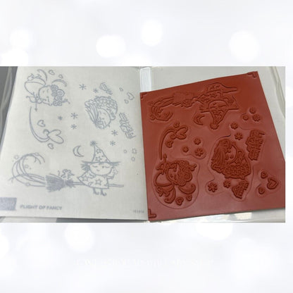 Stampin Up FLIGHT OF FANCY Witch Halloween Christmas Angel Rubber Stamps Rare