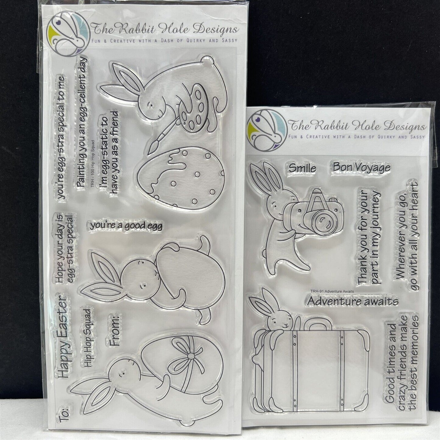 The Rabbit Hole Designs HIP HOPS Easter Travel Eggs Rabbits Bunny Rubber Stamps