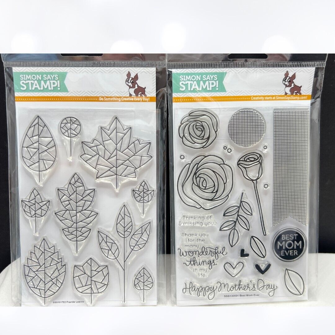 Simon Says Stamps FRACTILE LEAVES Best Mom Ever Fall Autumn Rubber Stamps Lot