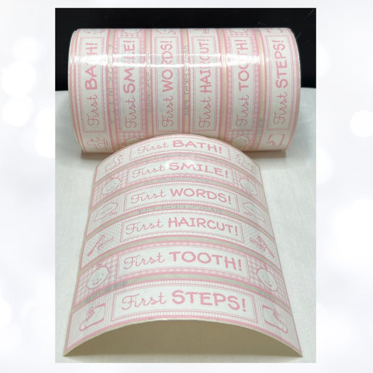 SRM BABY'S FIRSTS Pink Girl Baby Shower Scrapbook Stickers Rool 36 Sheets