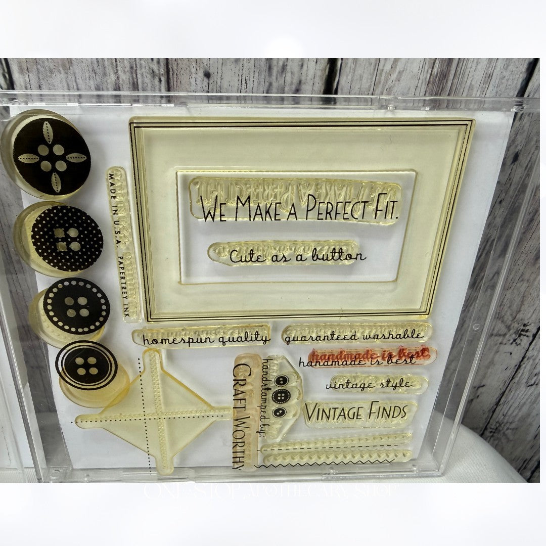 Papertrey Ink BUTTON BOUTIQUE Notable Notions Rubber Stamps Dies Rare