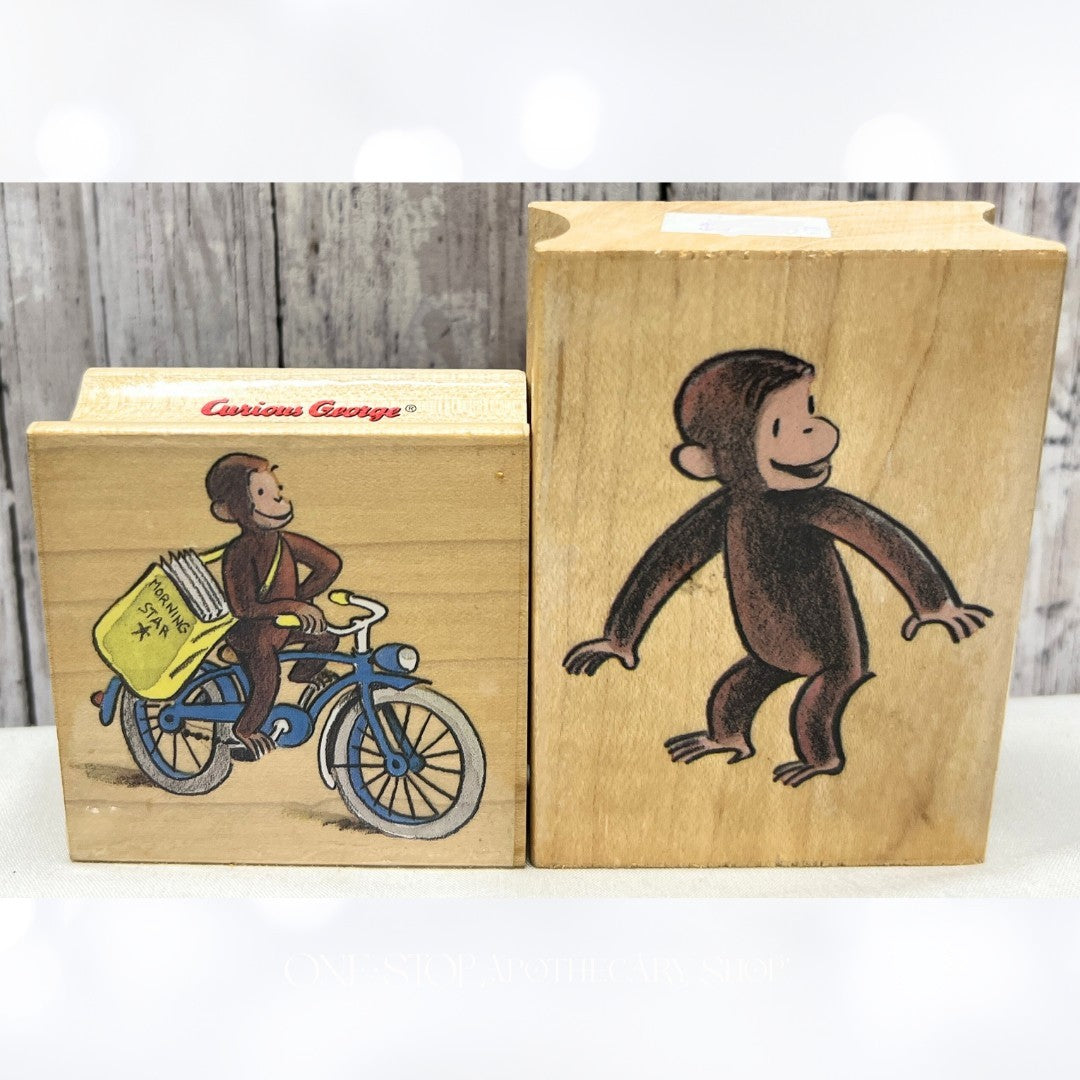 All Night Media CURIOIUS GEORGE Bicycle Bik Monkey Rubber Stamps Lot of 2