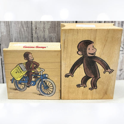 All Night Media CURIOIUS GEORGE Bicycle Bik Monkey Rubber Stamps Lot of 2