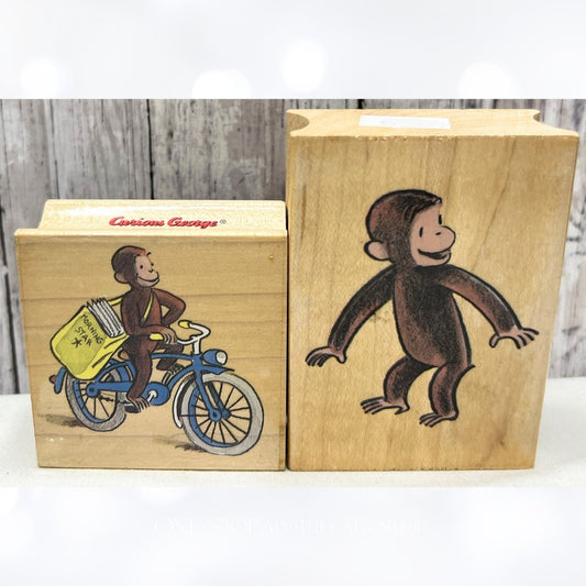 All Night Media CURIOIUS GEORGE Bicycle Bik Monkey Rubber Stamps Lot of 2