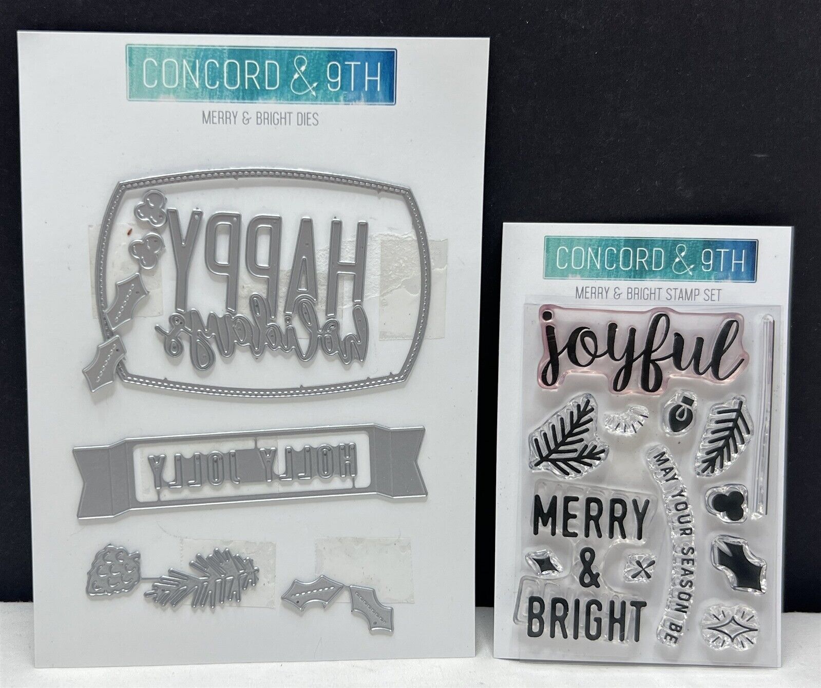 Concord & 9th MERRY & BRIGHT Christmas Joyful Holiday Rubber Stamps Dies