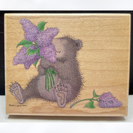 House Mouse LILAC BOUQUET Flowers Bear Gruffies Rubber Stamp