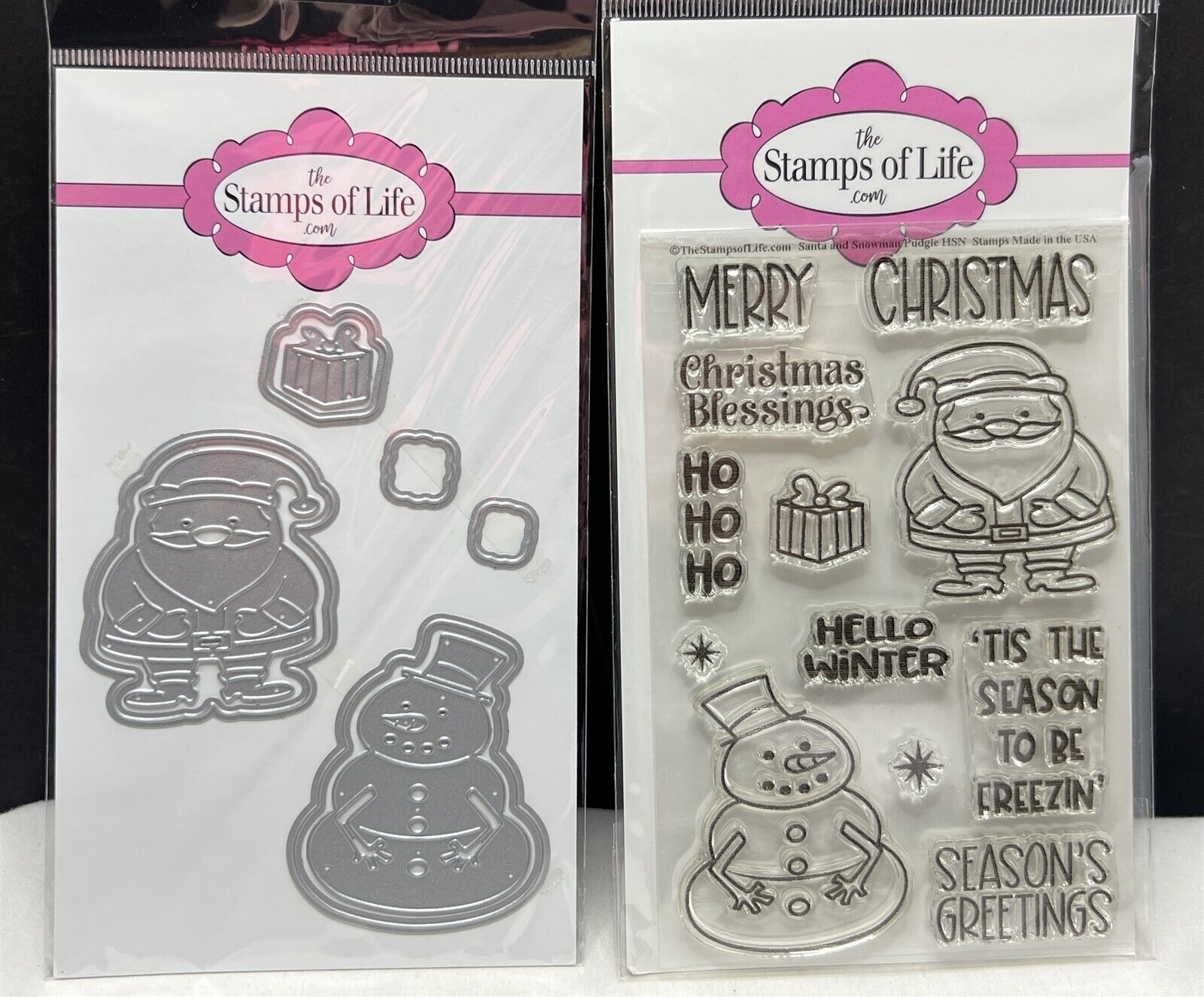 The Stamps of Life SANTA & SNOWMAN PUDGIE Christmas Rubber Stamps Dies