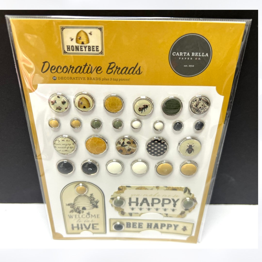 Carta Bella HONEYBEE Bees 6x6 Paper Ephemera Brads Chipboard Collection