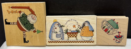 Uptown CHRISTMAS Snowman Santa Holiday Rubber Stamps Lot of 3