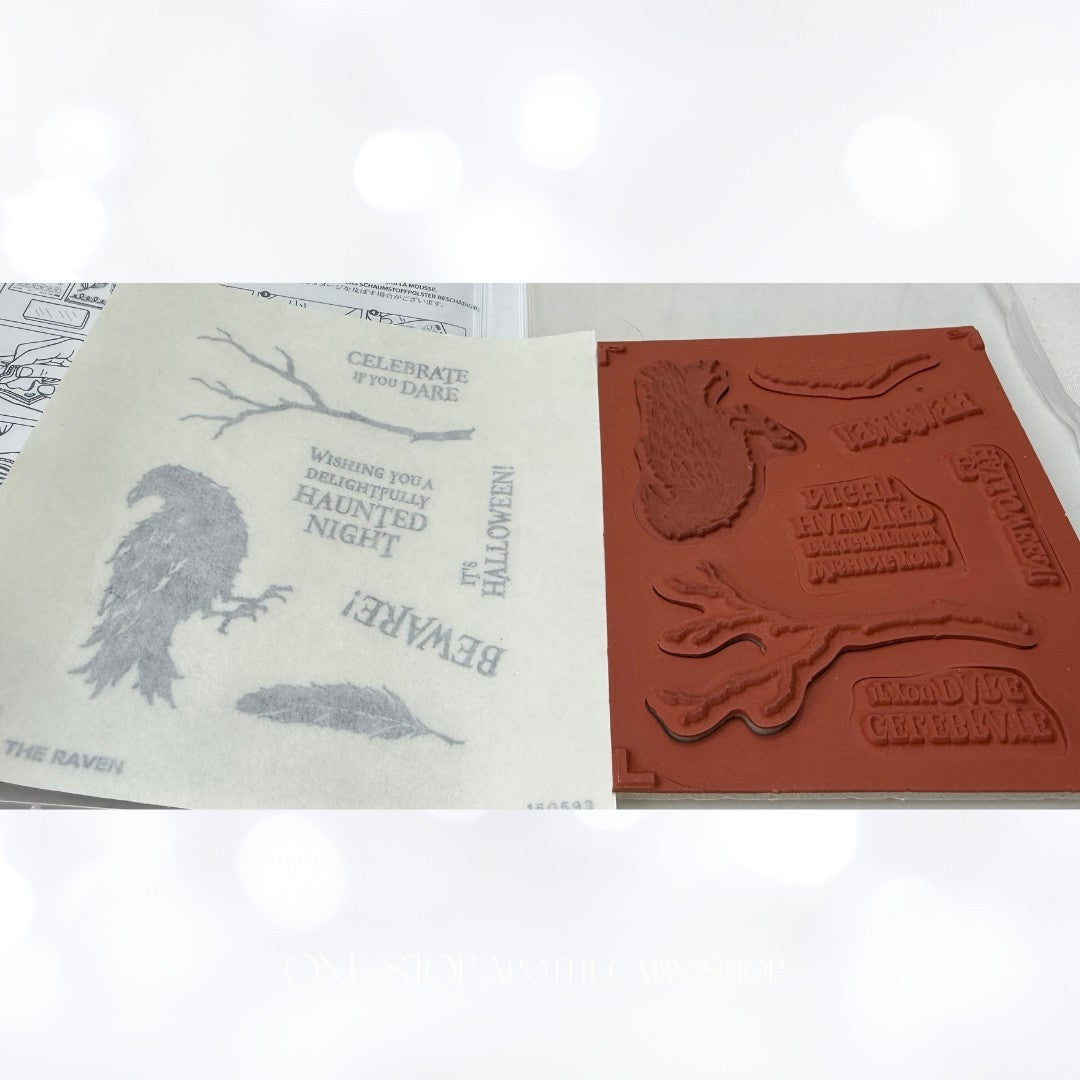 Stampin Up THE RAVEN Halloween Bird Rubber Stamps Rare