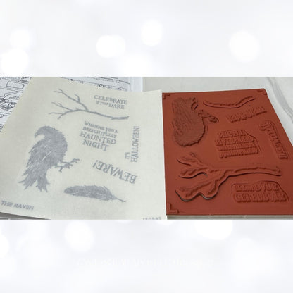 Stampin Up THE RAVEN Halloween Bird Rubber Stamps Rare