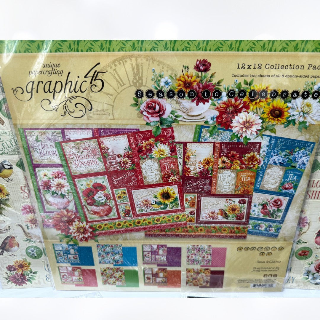 Graphic 45 SEASON TO CELEBRATE 12x12 8x8 Paper Stickers Die Cuts Kit