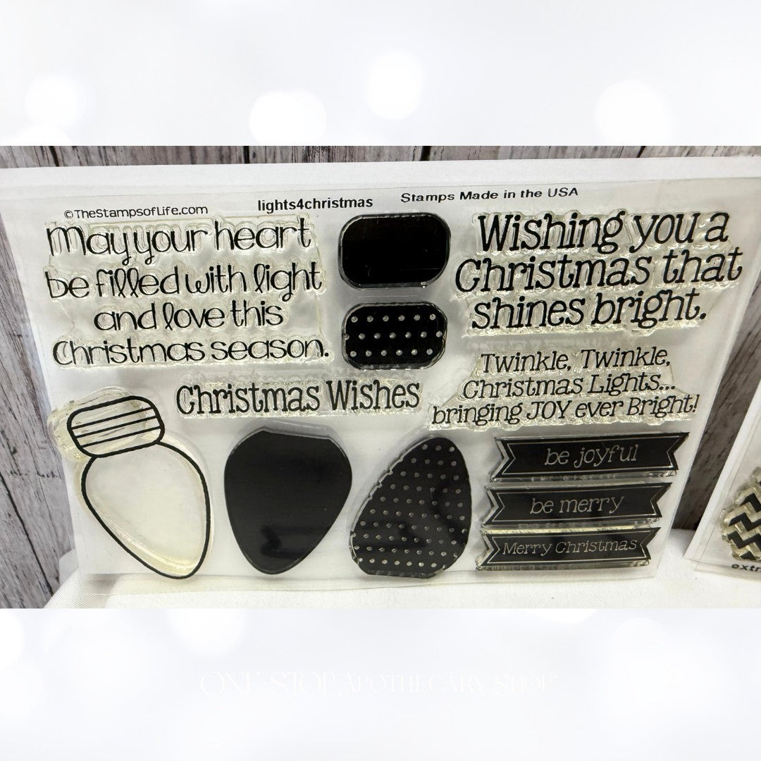 Stamps of Life CHRISTMAS LIGHTS Bulb Holiday Patterns Rubber Stamps Dies