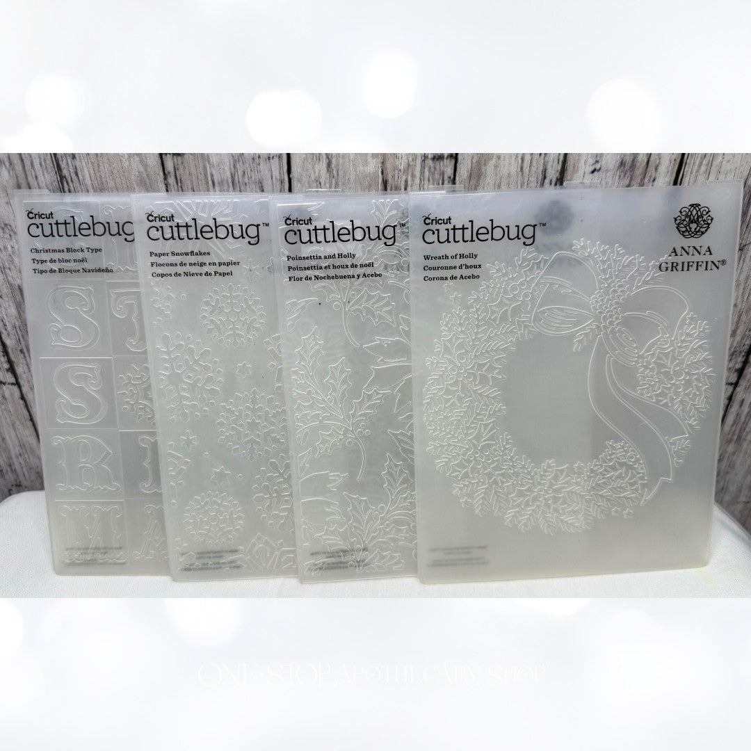 Anna Griffin CHRISTMAS Holly Snowflakes Wreath Embossing Folders Lot of 4