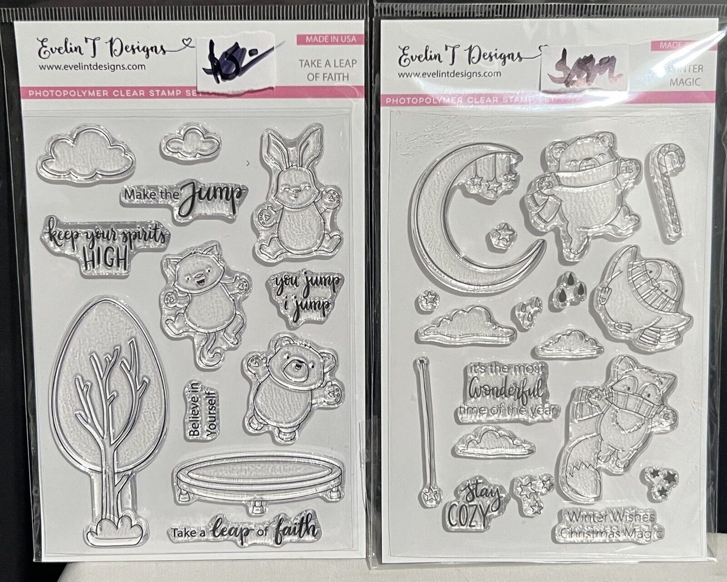 Evelin T Designs LEAP OF FAITH Winter Magic Christmas Animals Rubber Stamps Lot