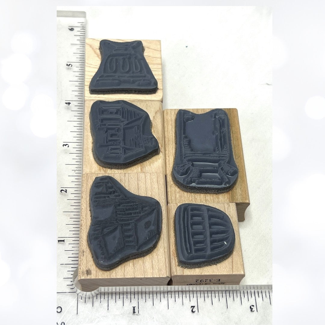 Art Impressions WATERCOLOR Barn House Bucket Rubber Stamps Lot of 5