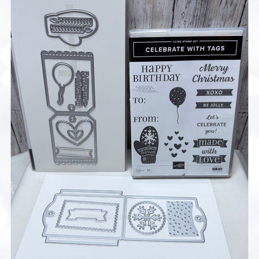 Stampin Up CELEBRATE WITH TAGS Gift Birthday Christmas Rubber Stamps Dies