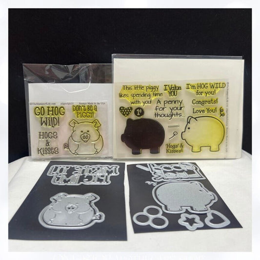 Stamps of Life PIGGY BANK Pig Pudgie Pigs Farm Animals Rubber Stamps Dies Lot