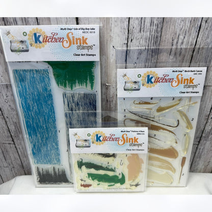 Kitchen Sink LAKE CANOE Fishing Fish Fathers Day Layering Rubber Stamps Lot of 3